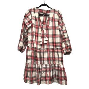 Pink Chicken Dress Boho Hippie Red Plaid Tiered Tassel Cottage Core Prairie Med